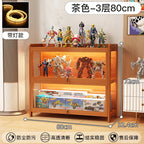 Display Cabinet Acrylic Curio Cabinet with Lock Glass Display Cabinet Natural Bamboo  Glass Cabinet Easy to Install，With Lights