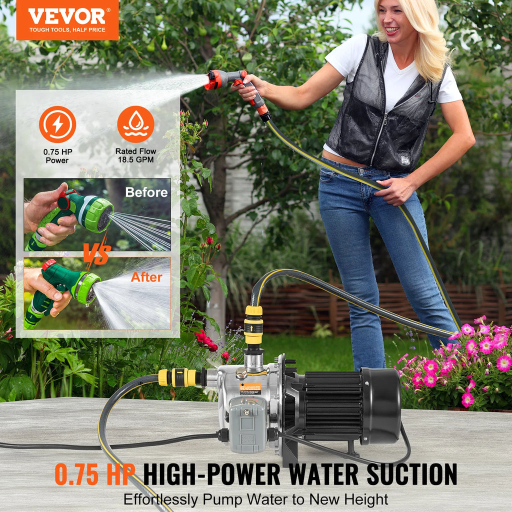 VEVOR Shallow Well Jet Pump 115 Volt Cast Iron / Stainless Steel Irrigation Water Pump for Agricultural Garden Irrigation System