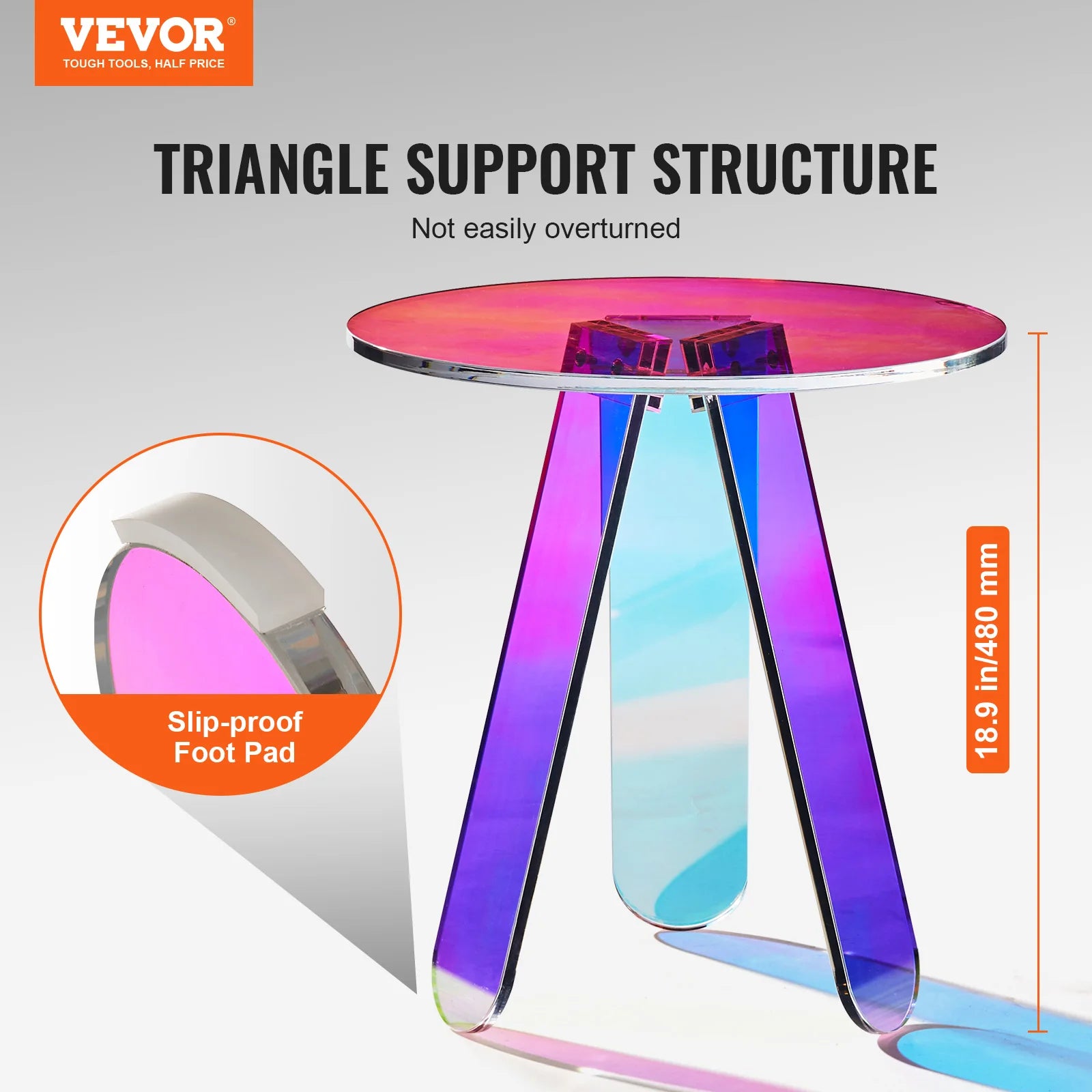 VEVOR Round Iridescent Side Table Acrylic End Table Clear Rainbow Acrylic Coffee Table for Food Book Used in Living Room Bedroom