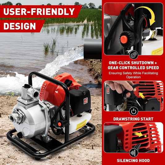 1.7HP 2-Stroke Gasoline Water Pump | High Flow Petrol Transfer Pump for Irrigation & Drainage