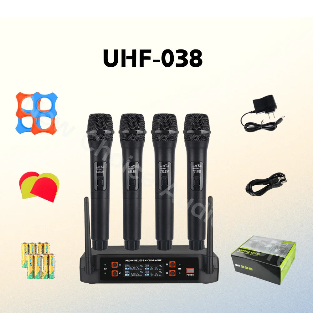 Wireless Microphone Handheld 4 Channel UHF Fixed Frequency Dynamic Microphone For Karaoke Wedding Party Band Church Performance