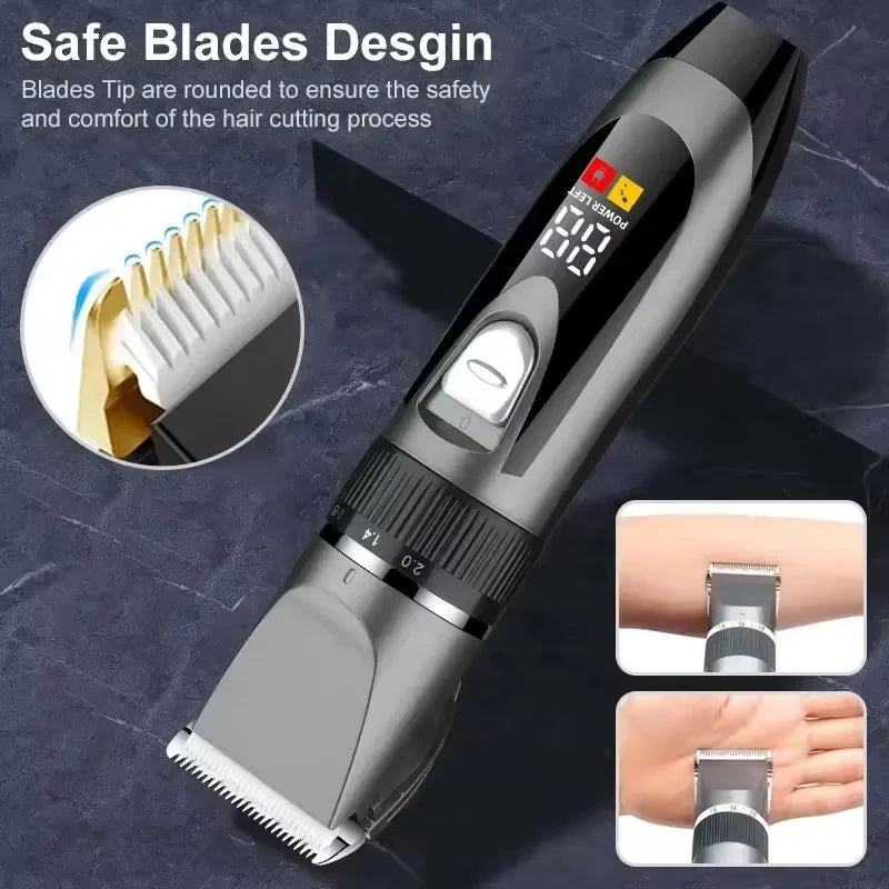 Professional Home Electric Hair Clipper Set with Digital Display, USB Fast Charging, Ceramic Blades & Long Battery Life