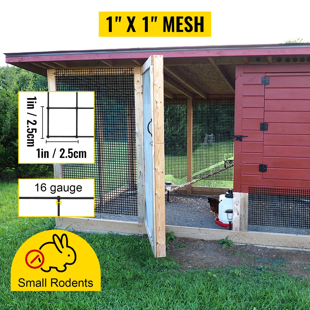 VEVOR Welded Wire Fence Vinyl Coated Chicken Rabbit Mesh 1"x1" 16 Gauge 24"x50'/24"x100'/36"x50' Black Hardware Cloth & Mesh