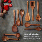 10PCS Natural Wooden Cooking Utensils Kit - Spoons Ladles for Salad Soup Noodles - Kitchen Utensils