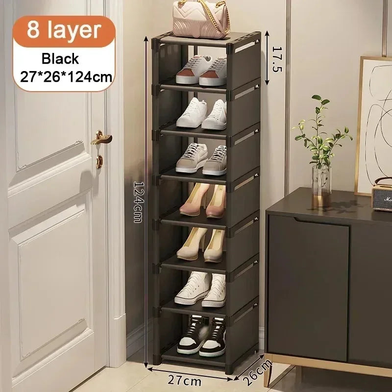 Household Metal Shoe Rack Multi-Layer Stackable Adjustable Simple Shoe Cabinet with Compartment Cloth for Wall Corner Entrance