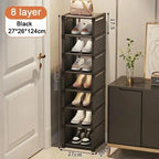 Household Metal Shoe Rack Multi-Layer Stackable Adjustable Simple Shoe Cabinet with Compartment Cloth for Wall Corner Entrance