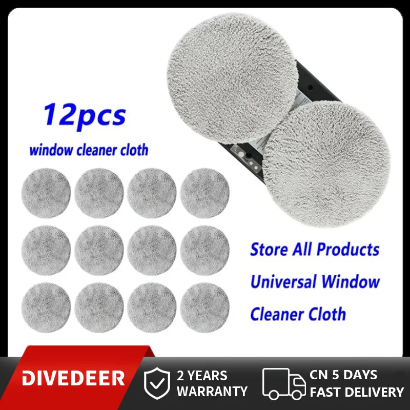 DIVEDEER 12 pcs Window Cleaner Rags Vacuum Cleaner Rags Electric Window Cleaner Round Rags
