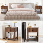 Wood Nightstand, 21.65" H Bedside Table with Wide Fluted Finish, Modern Night Stands with Drawer, Mid Century End Table