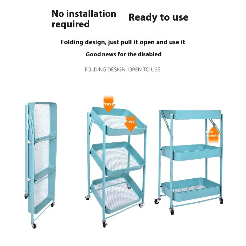Foldable Storage Rack Small Cart Storage Rack Multi Layer Floor-standing Storage Rack Kitchen Snack Rack Toilet Mobile Storager