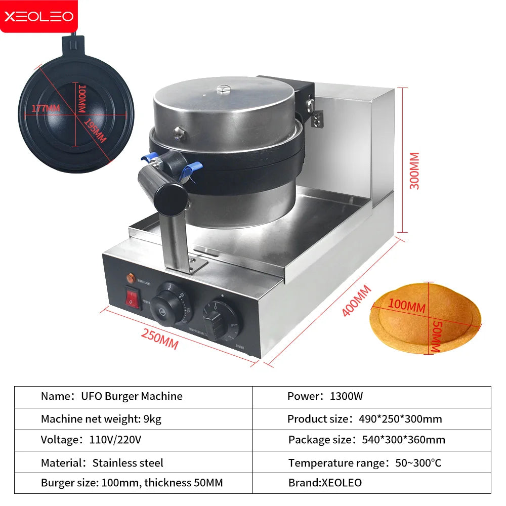 XEOLEO 1300W Electric Ice Cream Waffles UFO Burger Maker Hamburg Gelato Panini Press Machine Sandwich Press Maker