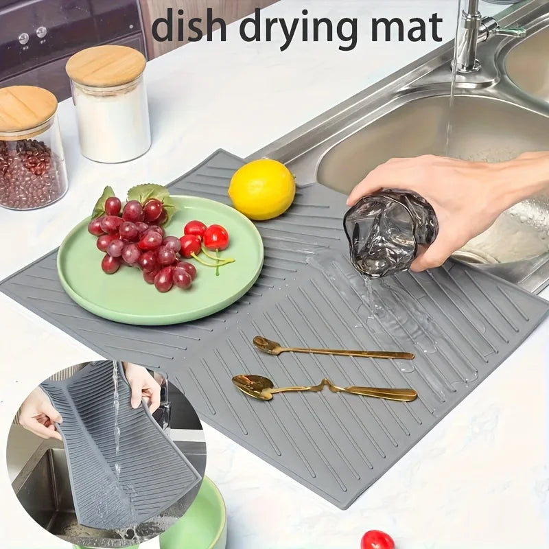 Kitchen Dish Drying Silicone Mat Raised Stripes Outlet Design Countertop Sink Draining Pad Non-slip Tableware Insulating Mat