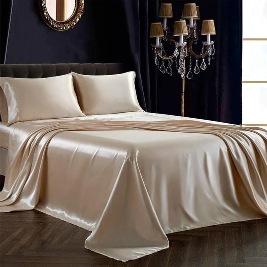 4Pcs Satin Sheet Set, Queen Size Ultra Silky Soft Satin Bed Sheets, 1 Fitted Sheet, 1 Flat Sheet, 2 Envelope Closure Pillowcases