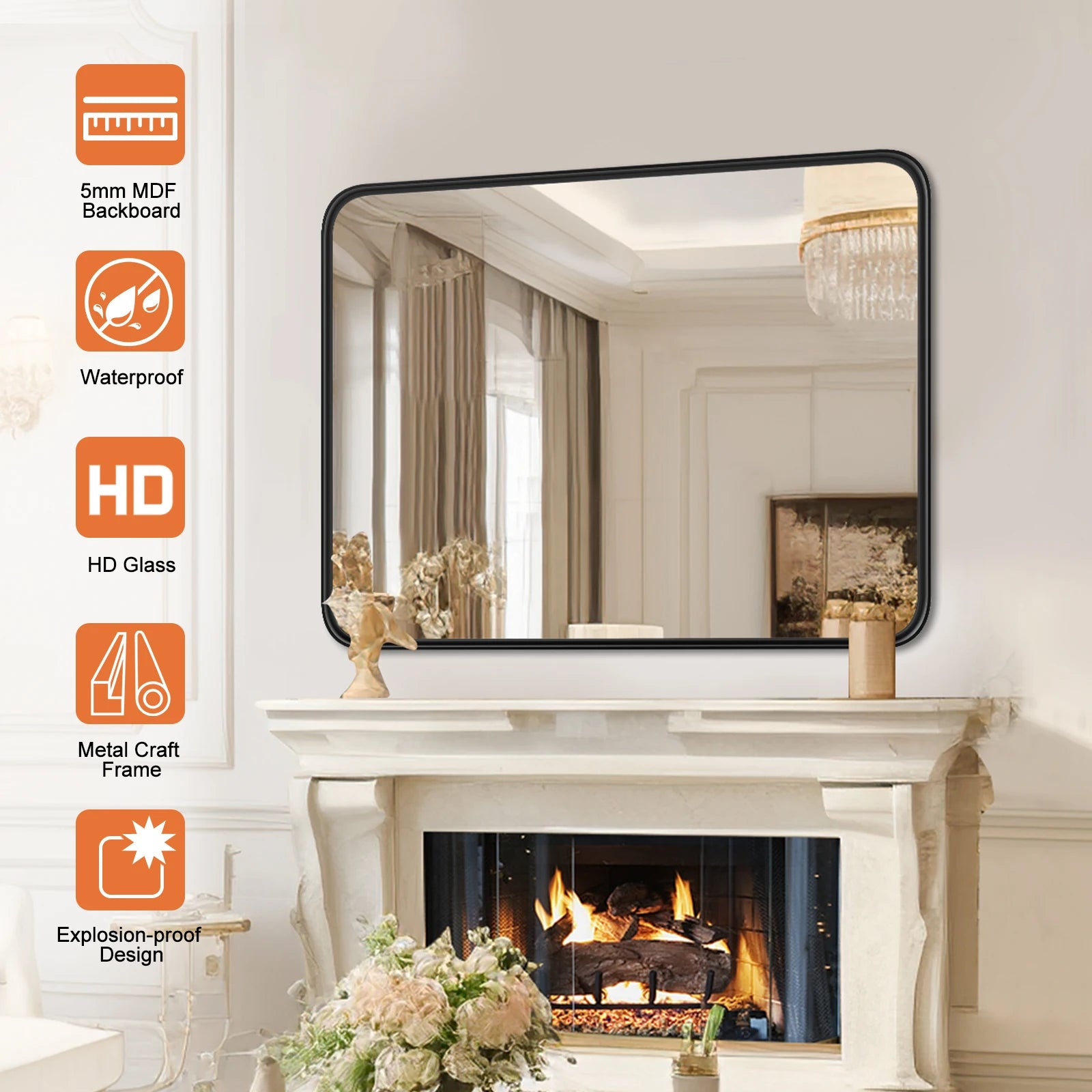 JHK Large Rectangle Vanity Framed Mirror for Wall Matte Metal Framed 30x40 Inch Modern Mirror Tempered Glass For Living Room