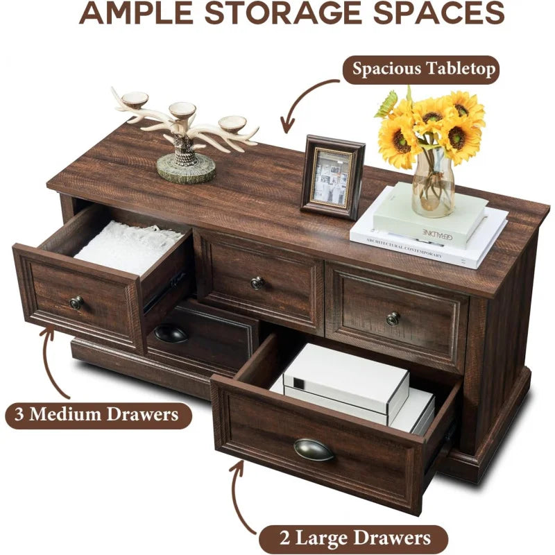 Farmhouse 5 Dresser for Bedroom, 45" Wide of Drawers, 21" Tall Closet Bench Chest Storage Trunk, W