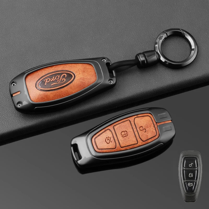 Leather Car Key Case Full Cover for Ford Focus 3 4 ST Mondeo MK3 MK4 Fiesta Fusion Kuga 2013 2014 2015 2017 Keychain Accessories