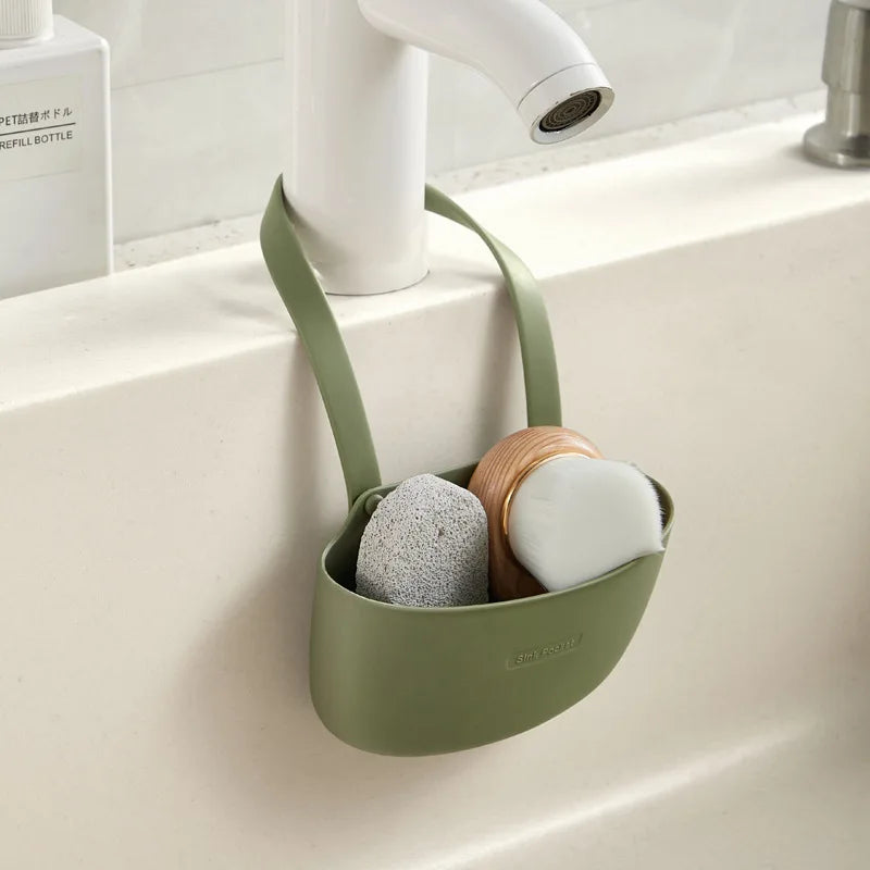 Kitchen Sink Holder Hanging Drain Basket Sponges Soap Holder Drying Rack Adjustable Drain Rack Faucet Holder Storage Organizer