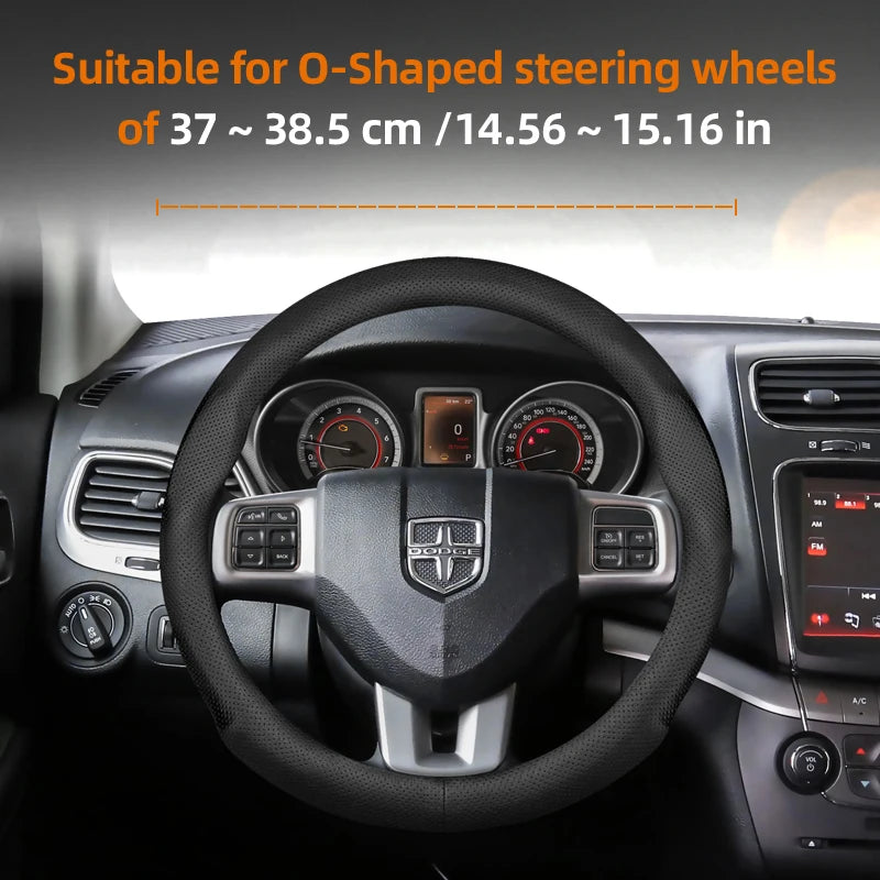 Suitable for Dodge Ultra-Thin Breathable Leather Steering Wheel Cover Suitable for Challenger Journey Charger Caliber Durango Ram 1500 Grand Caravan Dart Dakota Nitro Avenger Viper