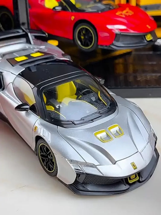 1:24 SF90XX SF90 Alloy Sports Car Model Diecasts Metal Racing Vehicles Car Model Sound Light Simulation Collection Kids Toy Gift