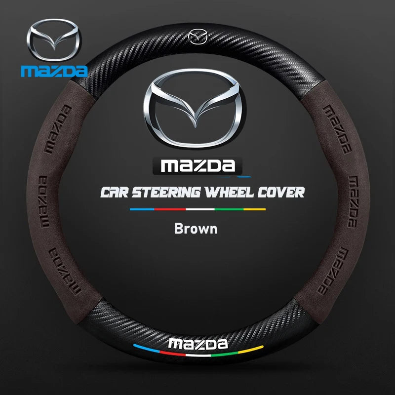 For Mazda 2 3 5 6 CX-4 CX-5 CX-7 CX-8 CX-30 CX-50 MX5 Miata RX-7 RX-8 Axela Atenza Car Carbon Fiber Leather Steering Wheel Cover