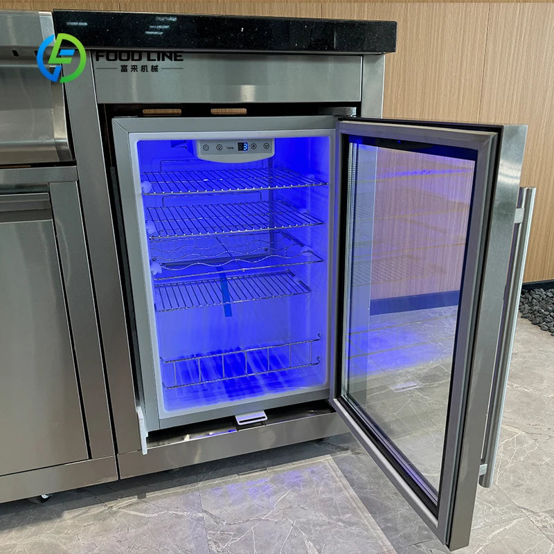 Customized Modular Outdoor Kitchen Island with Gas Grill Marble Table Wine Fridge Sink Cabinet Storage for Villa Patio