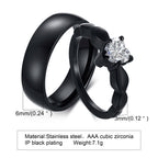 Vnox Romantic Heart CZ Stone Couple Wedding Rings - Black Stainless Steel Engagement Bands for Women & Men | AlluCanFind