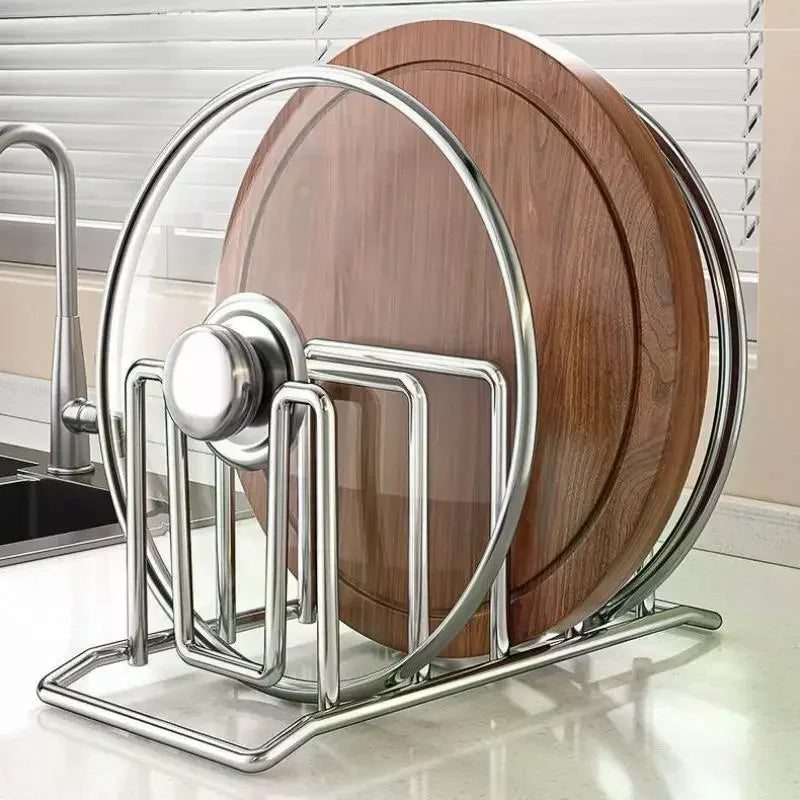 Kitchen Storage Solution Rustproof Pot Lid Rack Stainless Steel Storage Rack Multifunctional Chopping Board Organizer For Home