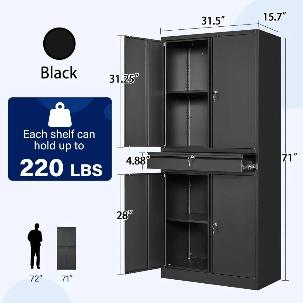 Metal Garage Storage Cabinet with Locking Doors and Adjustable Shelves, Tool Storage Cabinet with 1 Drawer - 71" Steel Cabinet