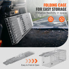 VEVOR 24/31/42/50in Live Animal Cage Trap Folding Humane Cat Trap Galvanized Iron with Handle for Rabbits Squirrels Groundhogs