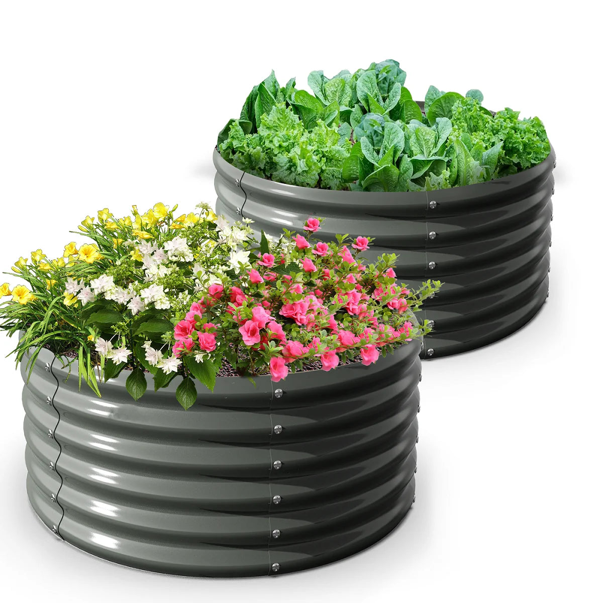2-Pack 4ft x 18” Tall Galvanized Raised Garden Beds Outdoor, Round Metal Planter Box, Anti-Rust & Easy-Setup