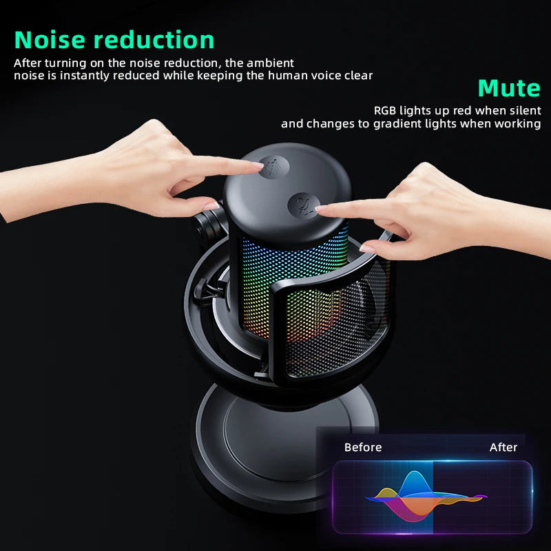 USB Microphone with RGB Control/Headphone jack/Mute,MIC for PC Gaming Recording Streaming