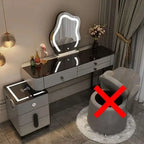 Luxury Glass Dressing Table with Smart Wireless Charging Bedroom Vanity Nightstand Makeup Table Drawers with Led Mirror Dresser