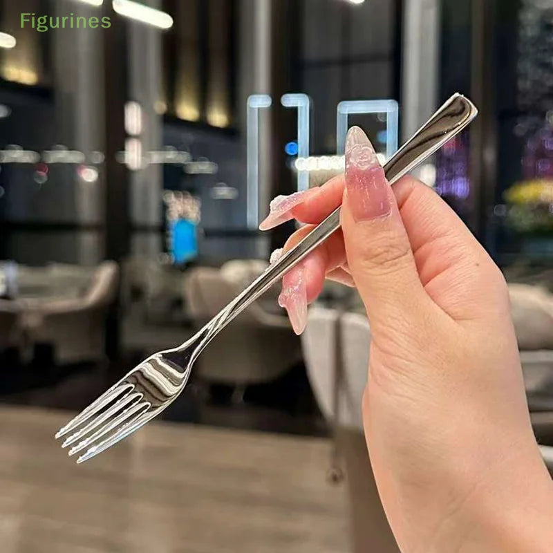 Korean Stainless Steel Dinner Forks Set Long Handle Four Tine Tableware for Salad Dessert Fruit Kitchen Cutlery
