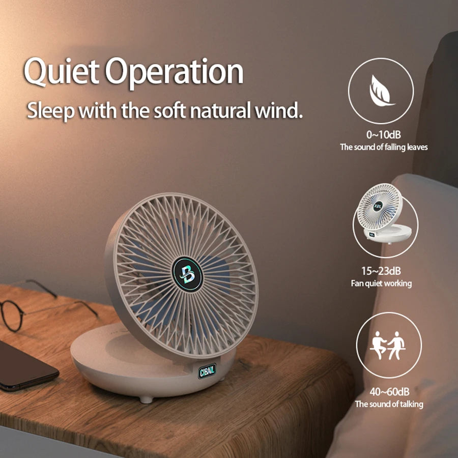 2024 New 90° Foldable Fan Rechargeable Wall Mounted Fan Table Fan Port