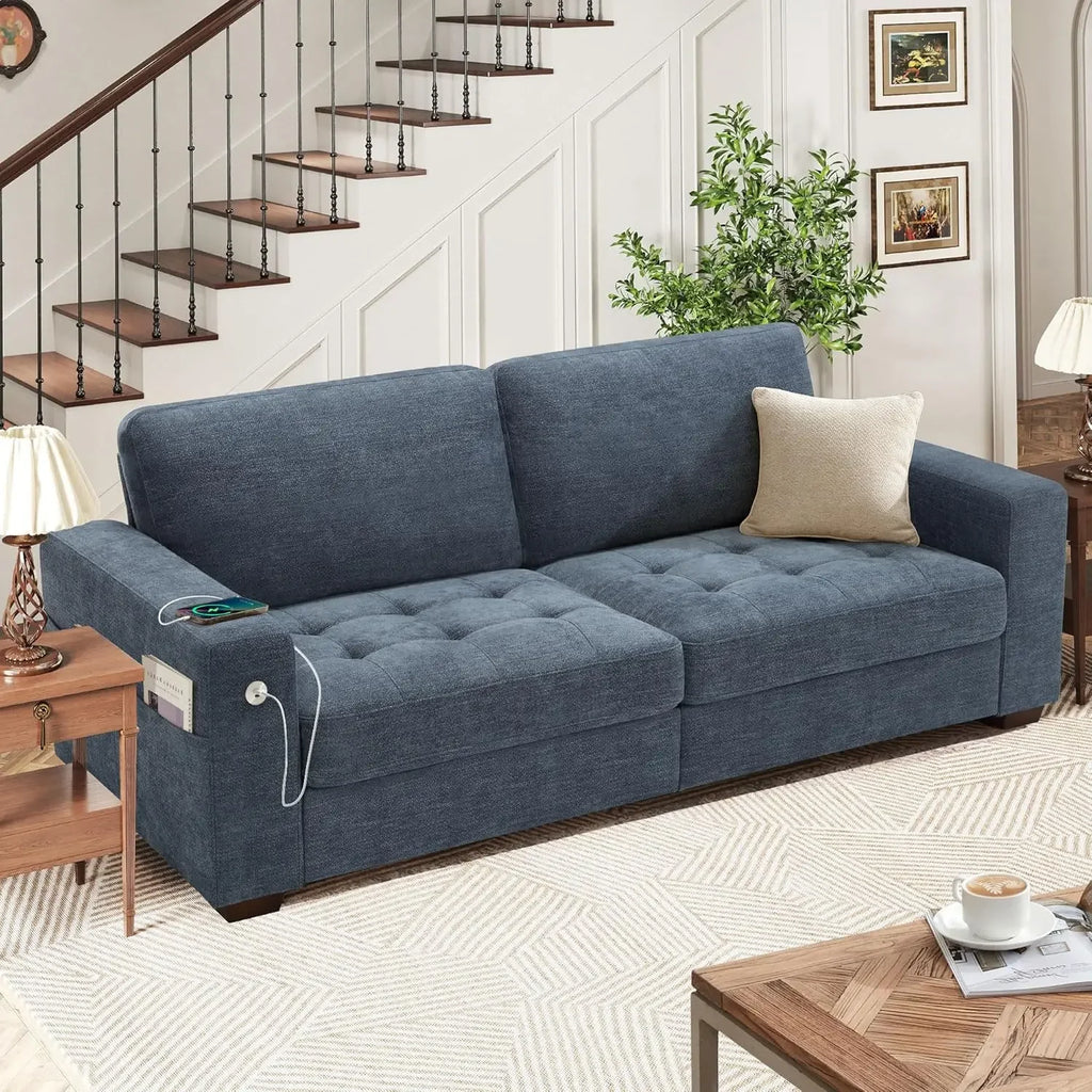 Modern 89" Sofa - Chenille, USB/Type-C, Removable Cover for Small Spaces