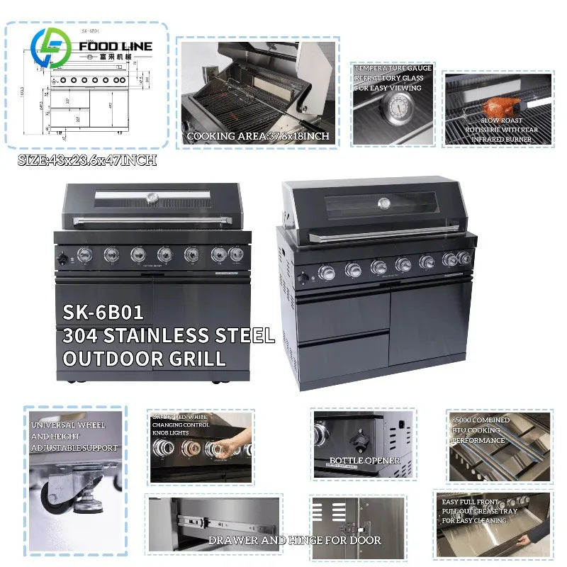 Customized All-Weather Outdoor Cooking Station Modern Black Outdoor BBQ Kitchen for Garden Patio Backyard Outdoor Living