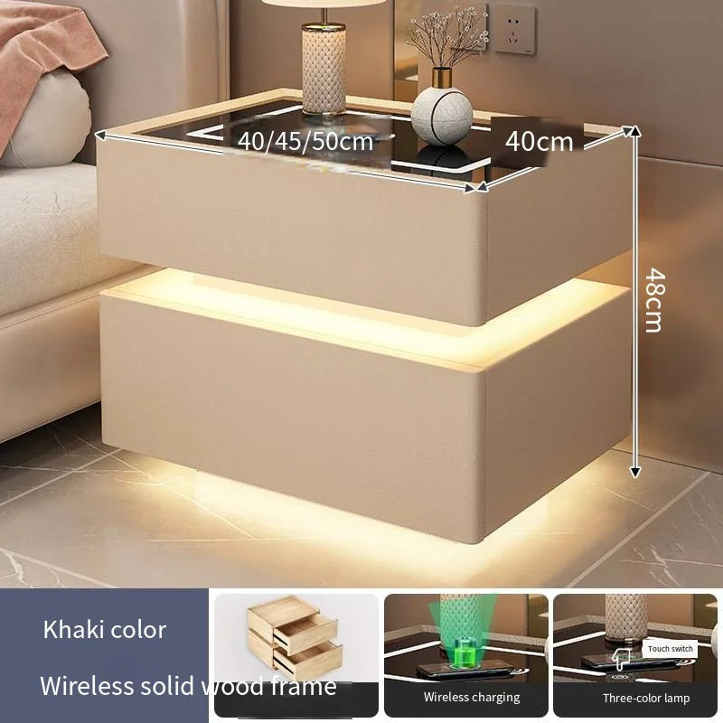 Creative 25-50cm Smart Bedside Table with Sensor Light Nordic Style Storage Cabinet Bedroom Nightstand with Wireless Charging