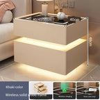 Creative 25-50cm Smart Bedside Table with Sensor Light Nordic Style Storage Cabinet Bedroom Nightstand with Wireless Charging