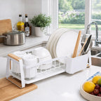 Detachable Kitchen Dish Rack Wooden Handle Metal Frame Kitchen Organizer Large Capacity Dish Drainer Tableware Storage Rack RV