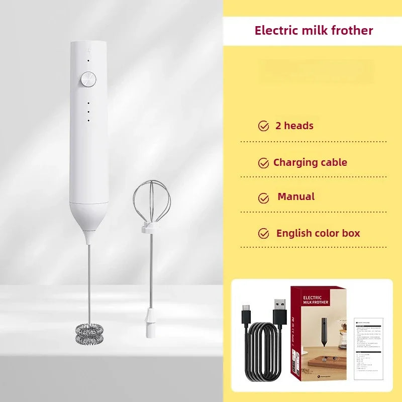 USB Rechargeable Milk Frother 2in1 Electric Egg Beater Whisk Coffee Mixer Double Heads Milk Frothers Baking Stirrer Food Blender