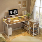 L Shaped Desk with Drawers and Storage Shelves, Home Office L Corner Desk with Monitor Stand, 55" x 24" Desktop Computer Desk