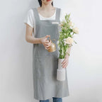 Stain-resistant Cotton Linen Cross-back Kitchen Apron With Pocket Plain Women's Pinafore For Cooking Cleaning Gardening Baking