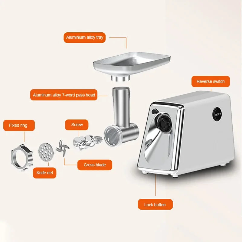 Electric Meat Grinder Sausage Maker with 3 Grinding Plates Food Pusher Meat Mincer Juicer Food Grinder for Home Kitchen