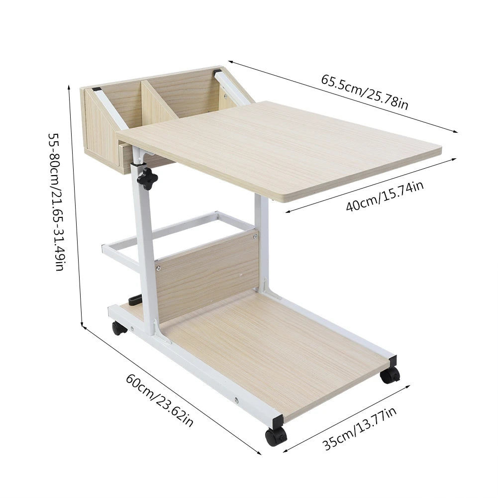 Portable Multifunctional Removable Laptop Desk with Wheels Drawer Bed Sofa Books Snack
