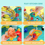 Play Sink with Running Water Toy Kid Dishwashing Basin Interactive Fishing Set Pretend Role Play Game Kitchen Cleaning Food Gift