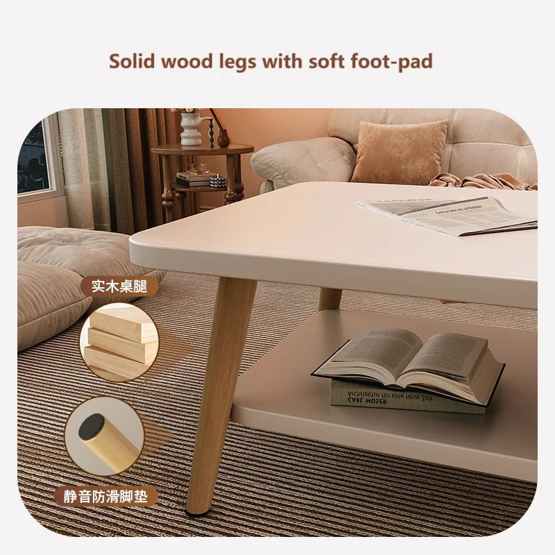 Formwell 80*50cm top 2 tier simple coffee table wood sofa table for Living Room easy assembling solid wood legs