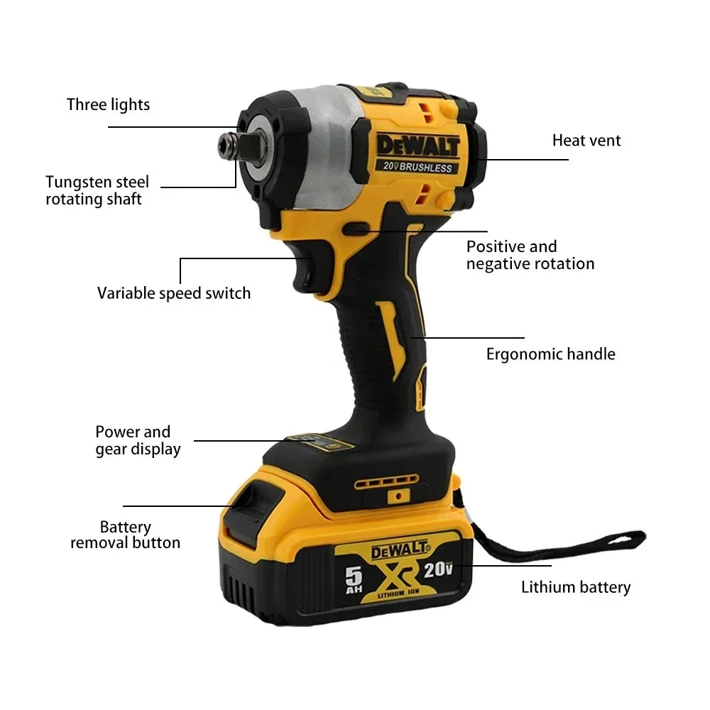 Dewalt DCF922 Cordless Brushless Impact Wrench 20V Lithium Battery 1/2" 205N.m Variable Speed Electric Wrench Power Tools
