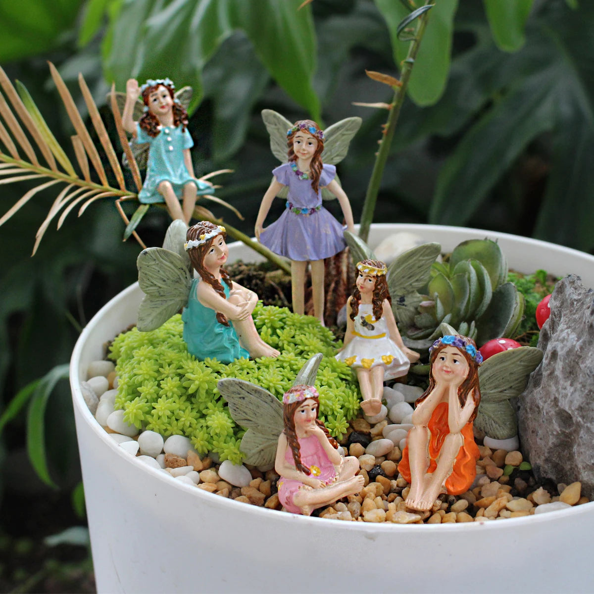 Resin Flower Fairy Set with Six Gardens, Courtyard, Balcony, Flower Pot, Lawn Decoration Suitable for Indoor and Outdoor Use