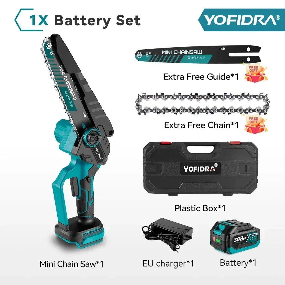 YOFIDRA Brushless 8 inch Electric Pruning Saw Chainsaw Rechargeable Woodworking Saw Power Tool Fit For Makita 18V Battery Pin