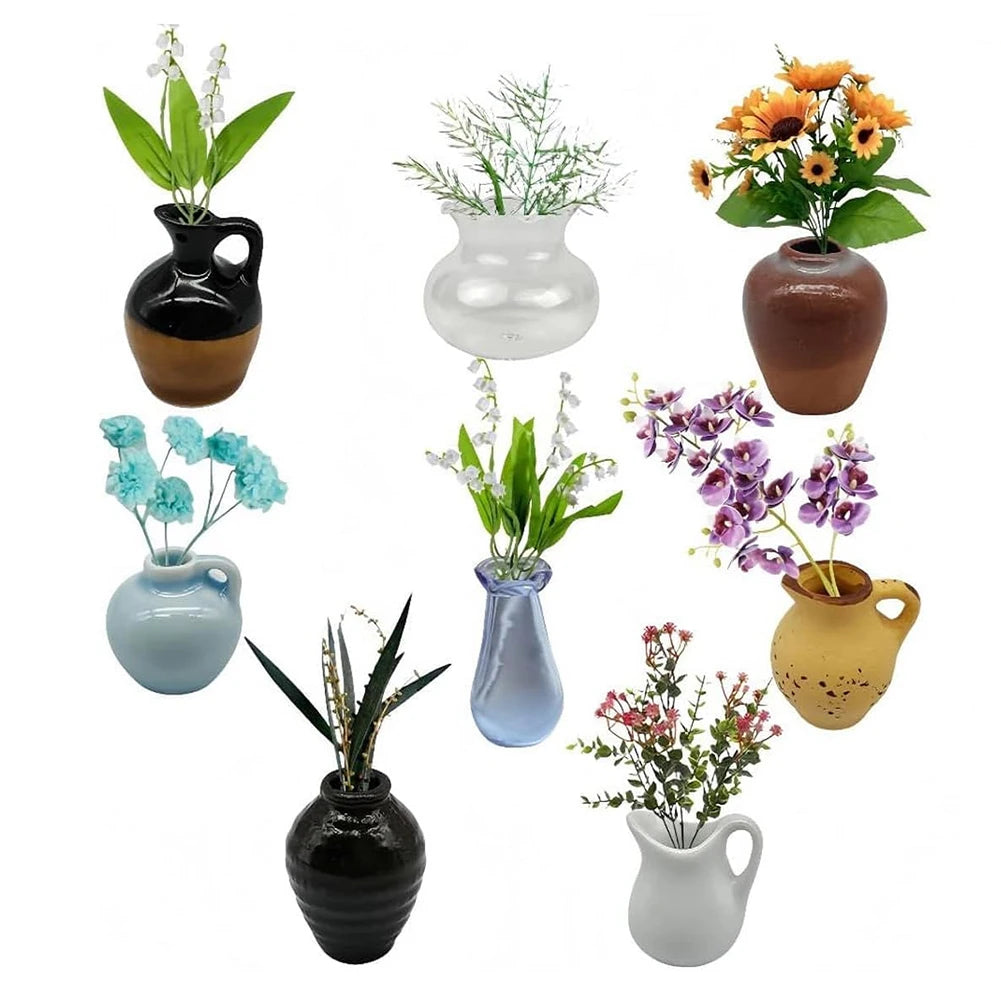 3-14pcs Set Mini Ceramics Vase Fridge Magnets Label Mini Bonsai Magnet Button Potted Simulation Flower Vase Refrigerator Message