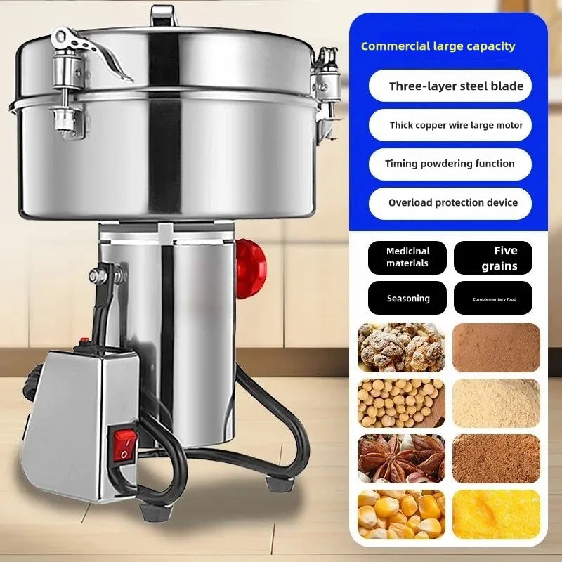 4500G Commercial Grain Grinder High Speed 4500W Cereals Medicinal Materials Spices Powder Crusher Stainless Steel Coffee Grinder